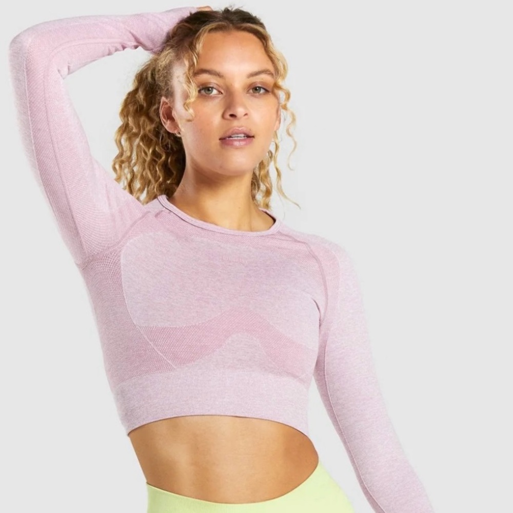 GYMSHARK Pink Flex Sports Long Sleeved Crop Top Size Small